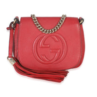 Red Pebbled Calfskin Interlocking G Small Soho Flap Bag