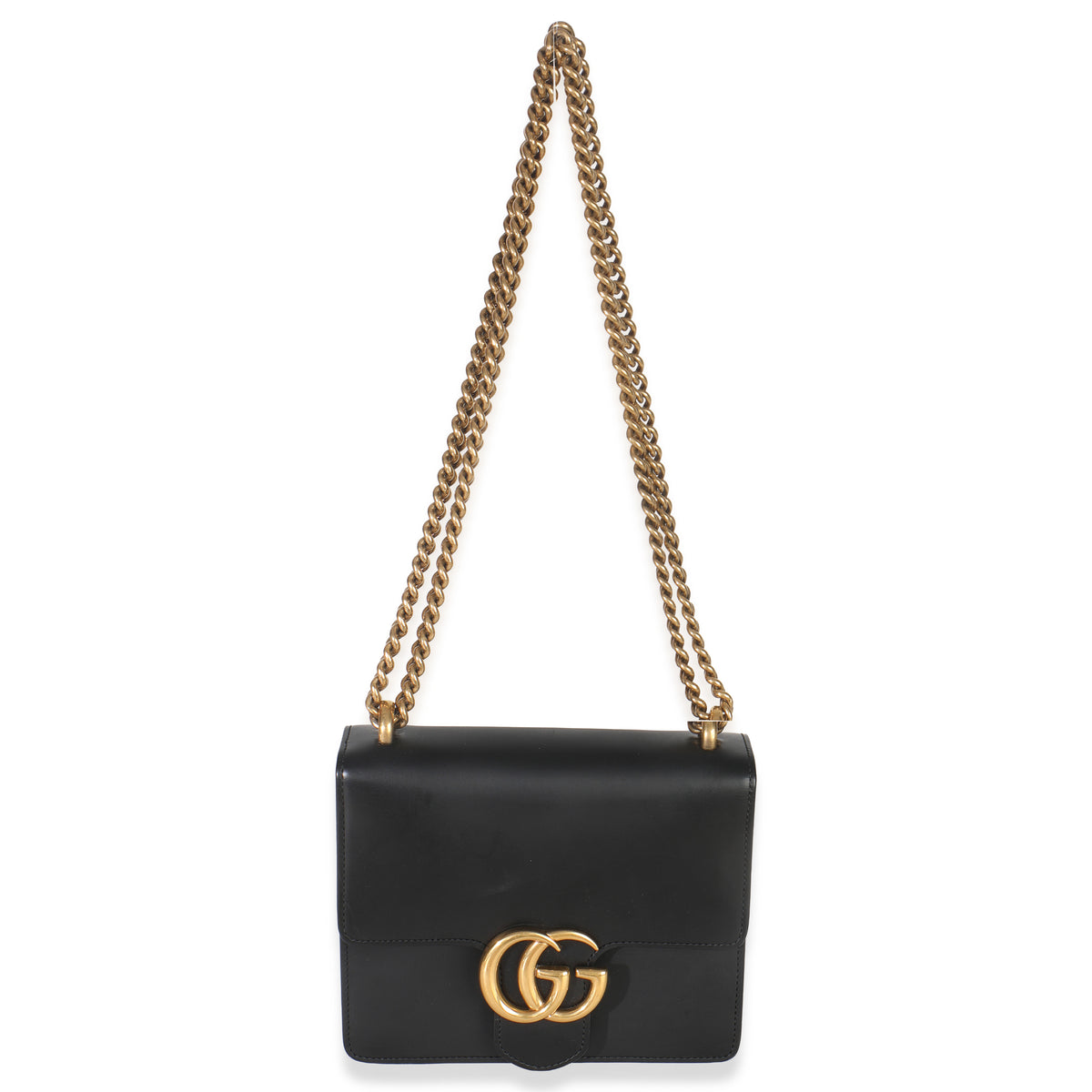 Gucci Black Smooth Calfskin Small GG Marmont Chain Bag Handbag ad1