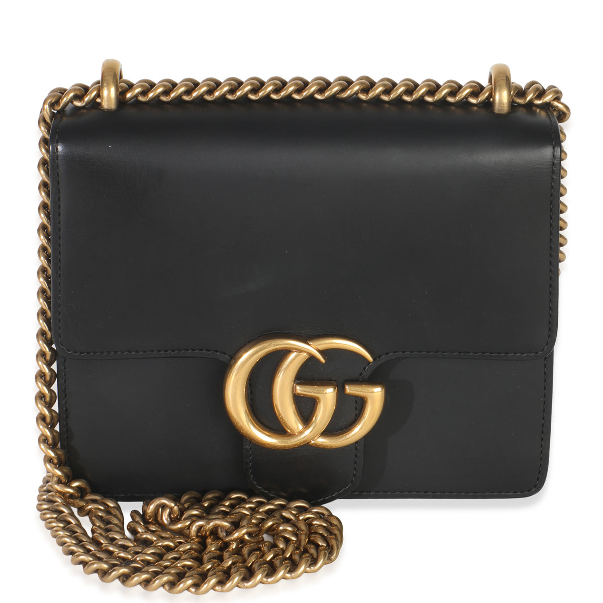 Gucci Black Smooth Calfskin Small GG Marmont Chain Bag Handbag fv