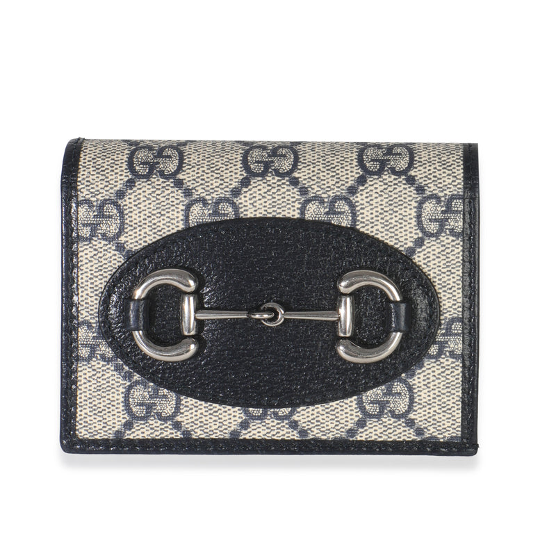 Navy GG Supreme Canvas 1955 Horsebit Card Case Wallet