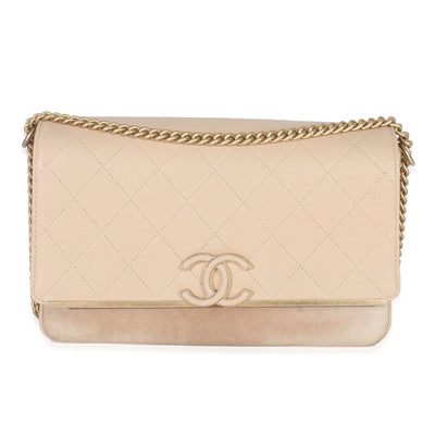 Chanel Beige Quilted Caviar Suede Lady Coco Chain Flap Bag Handbag fv