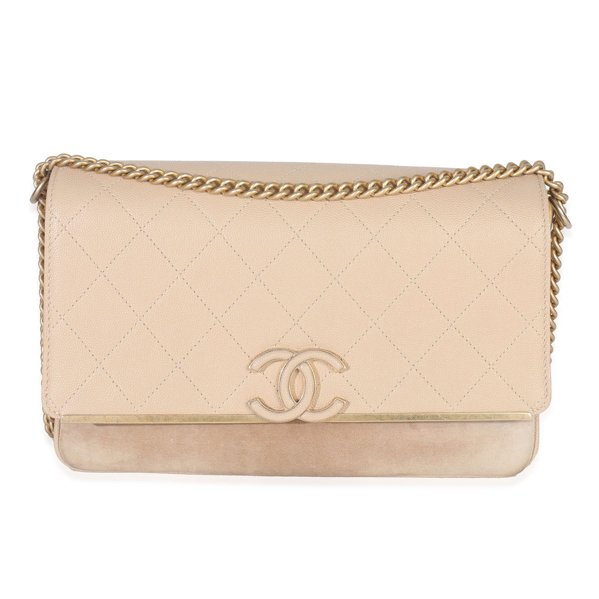 Chanel Beige Quilted Caviar Suede Lady Coco Chain Flap Bag Handbag fv