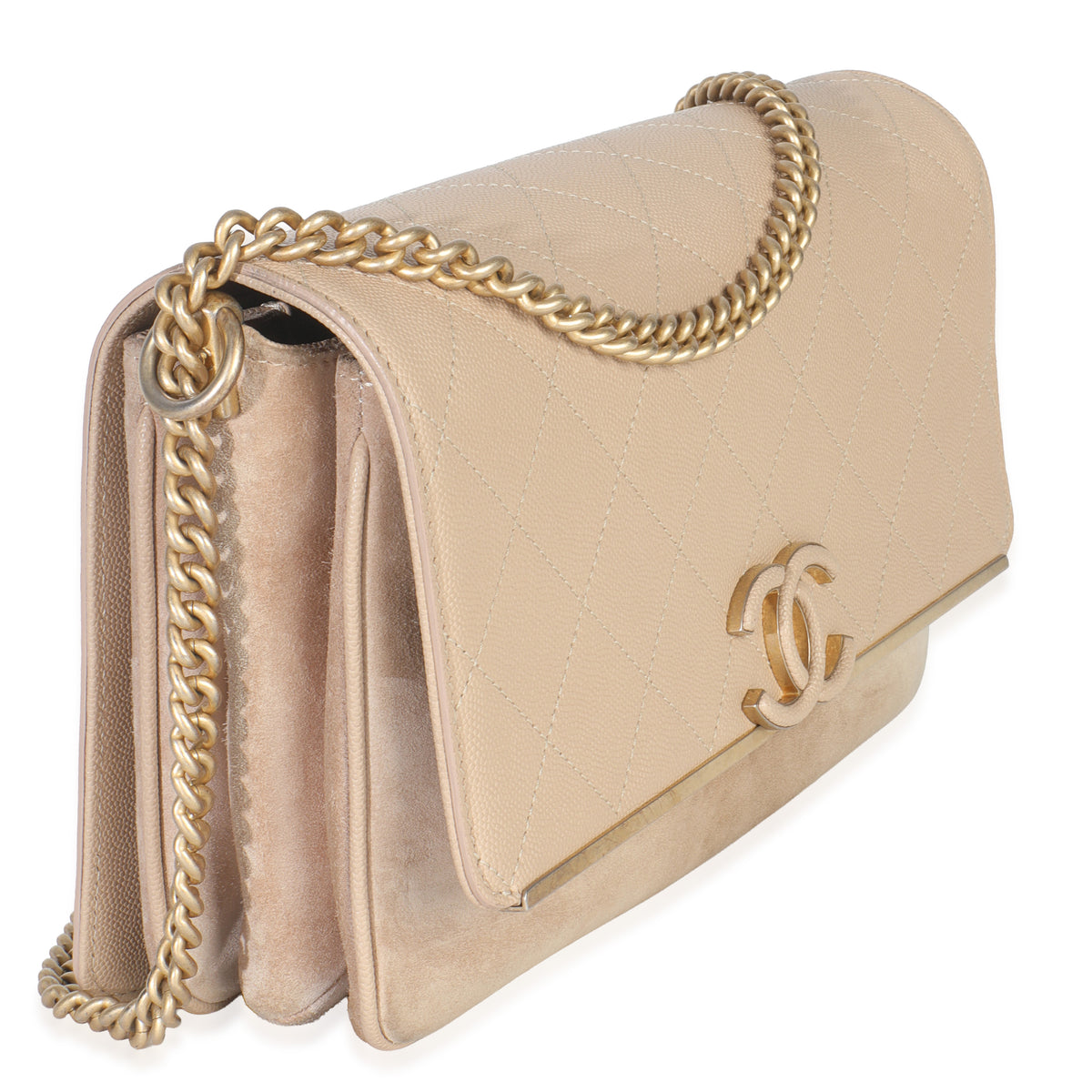 Chanel Beige Quilted Caviar Suede Lady Coco Chain Flap Bag Handbag pv