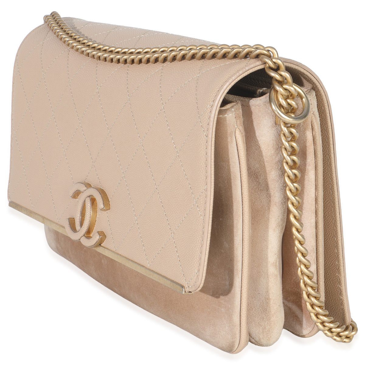 Chanel Beige Quilted Caviar Suede Lady Coco Chain Flap Bag Handbag sv