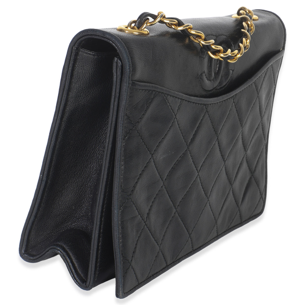Vintage Black Quilted Lambskin CC Chain Flap Bag