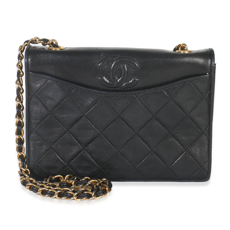 Vintage Black Quilted Lambskin CC Chain Flap Bag