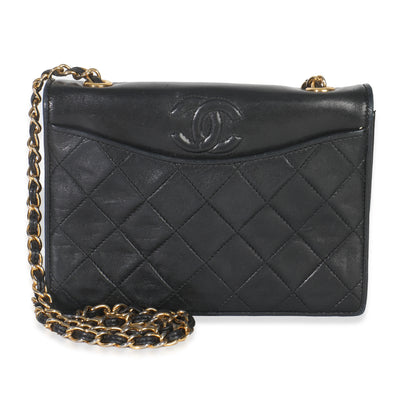 Vintage Black Quilted Lambskin CC Chain Flap Bag