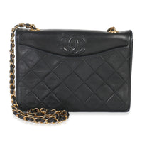 Vintage Black Quilted Lambskin CC Chain Flap Bag