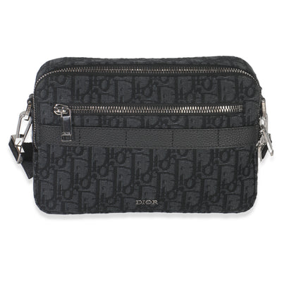 Christian Dior Black Oblique Jacquard Safari Messenger Handbag fv