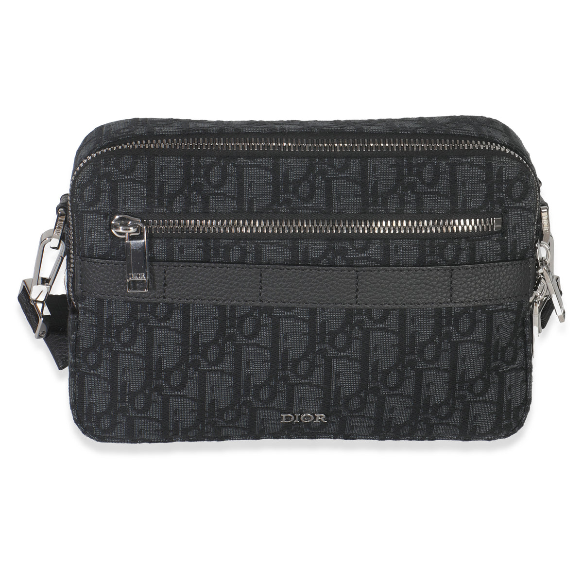 Christian Dior Black Oblique Jacquard Safari Messenger Handbag fv
