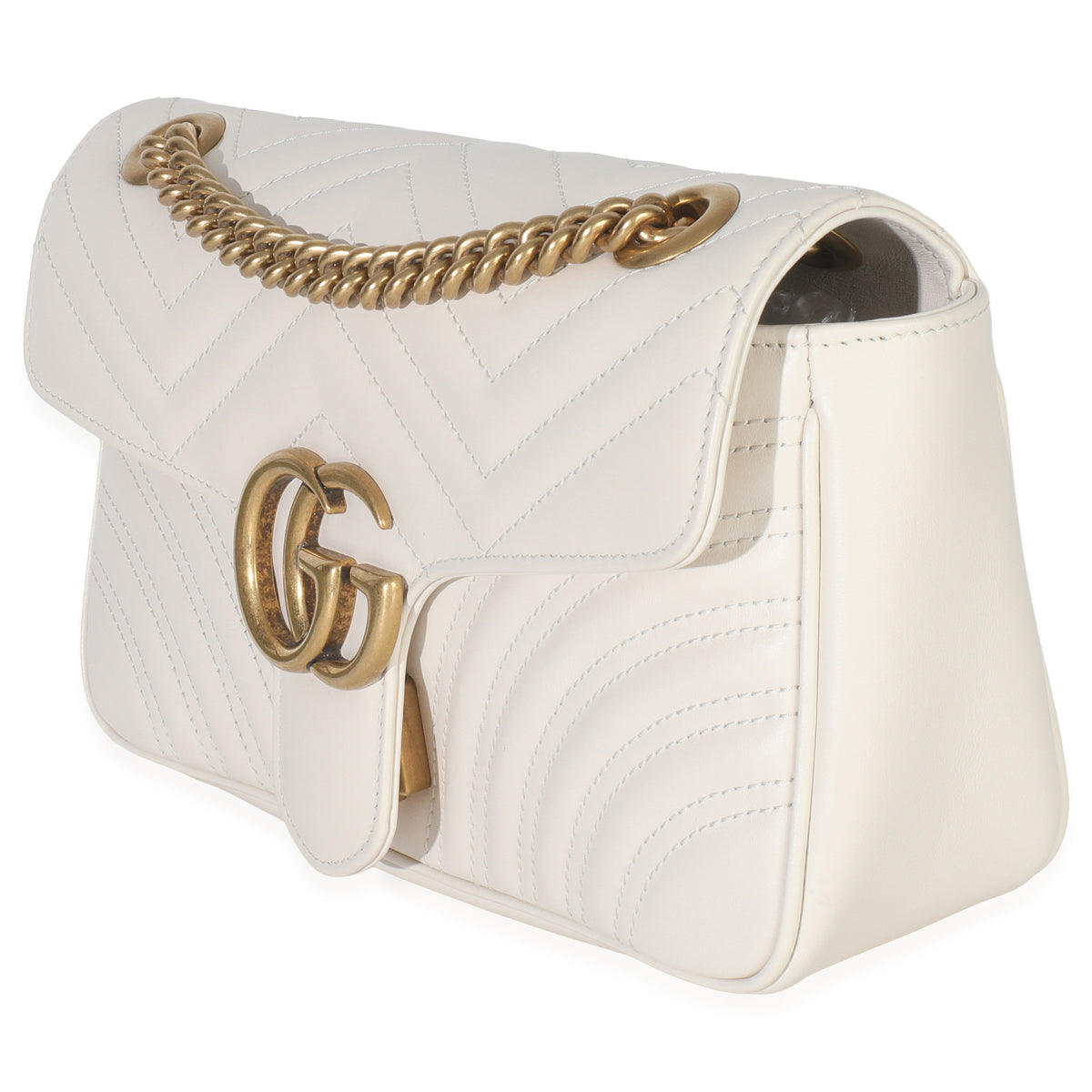 White Calfskin Matelasse Medium GG Marmont Shoulder Bag