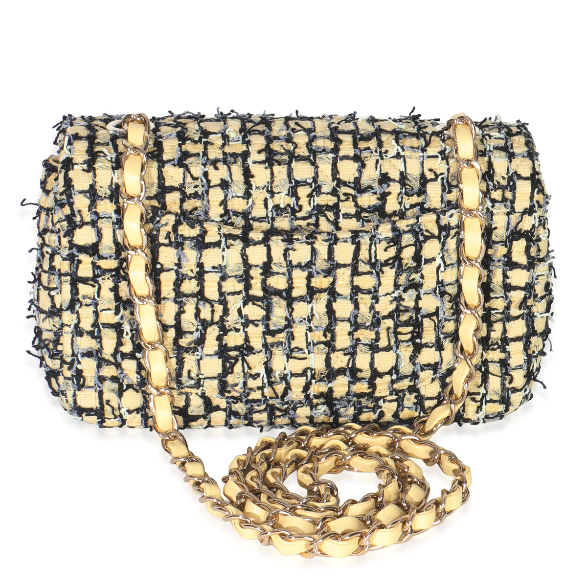 22P Black Yellow Tweed Mini Rectangular Flap Bag