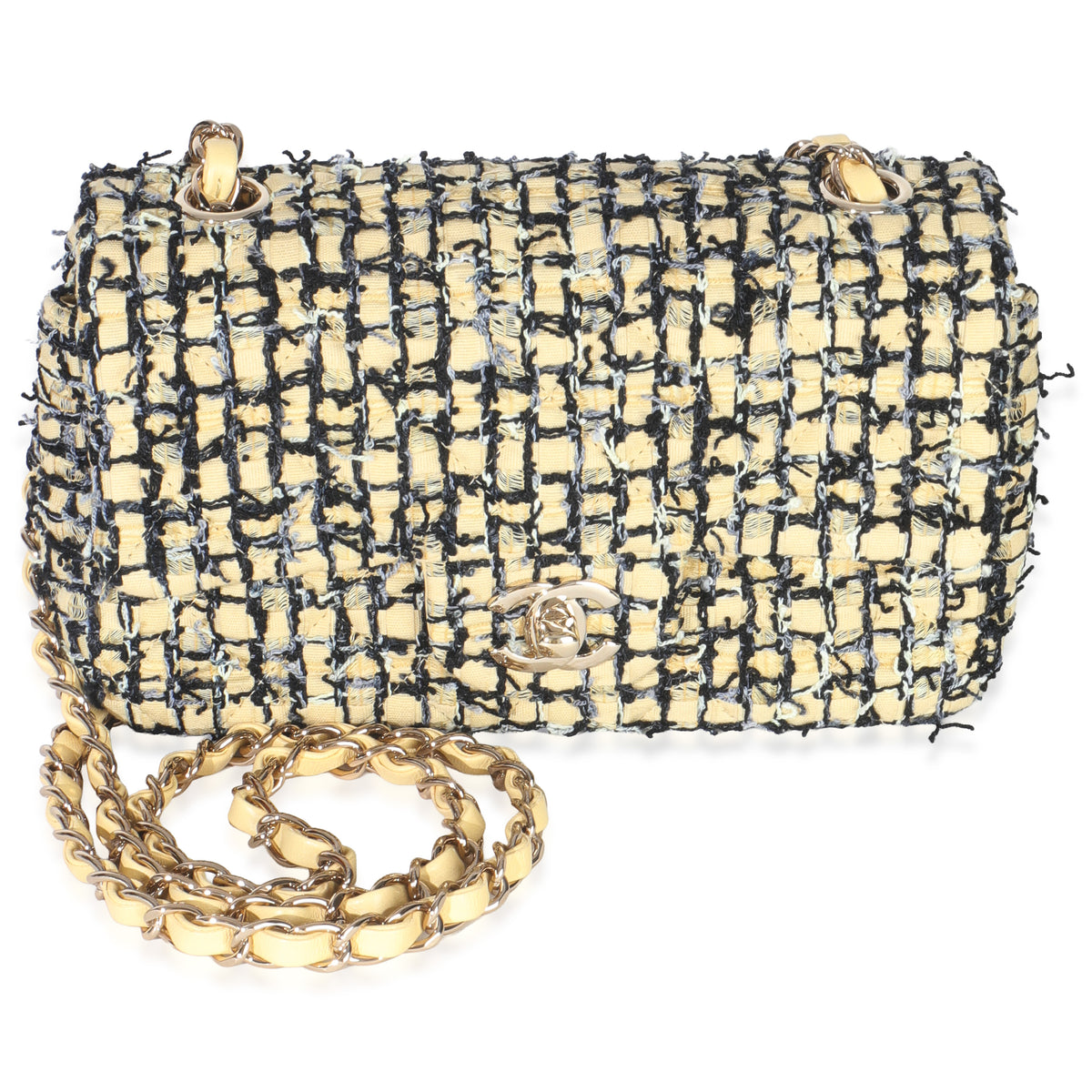 22P Black Yellow Tweed Mini Rectangular Flap Bag