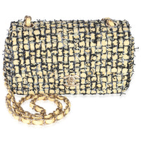 22P Black Yellow Tweed Mini Rectangular Flap Bag
