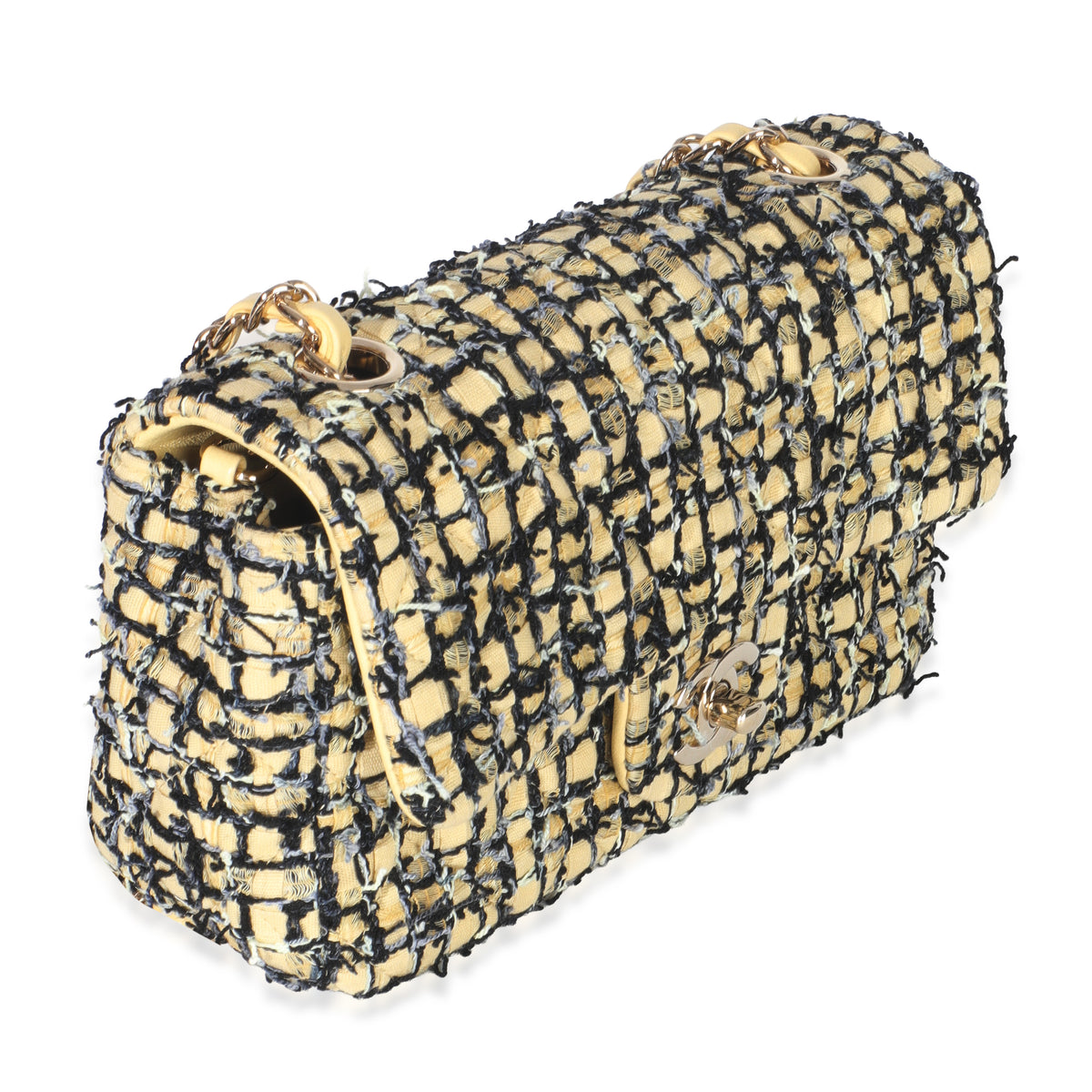 22P Black Yellow Tweed Mini Rectangular Flap Bag