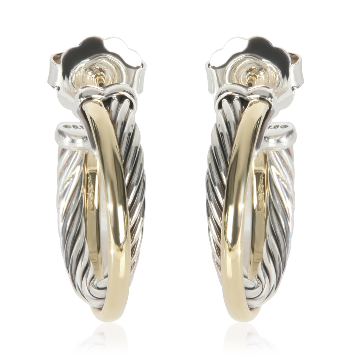 Yellow Gold & Sterling Silver  Crossover Hoop Earrings