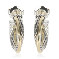 Yellow Gold & Sterling Silver  Crossover Hoop Earrings