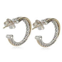 Yellow Gold & Sterling Silver  Crossover Hoop Earrings