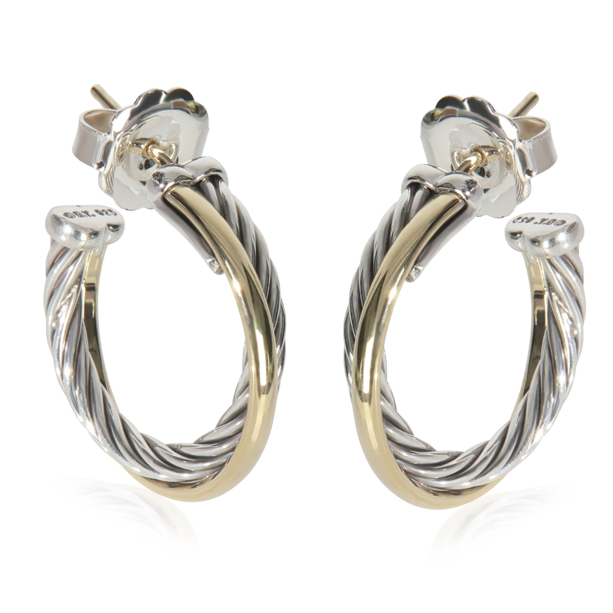 Yellow Gold & Sterling Silver  Crossover Hoop Earrings