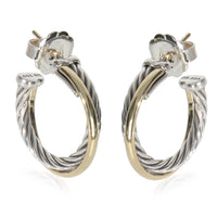 Yellow Gold & Sterling Silver  Crossover Hoop Earrings