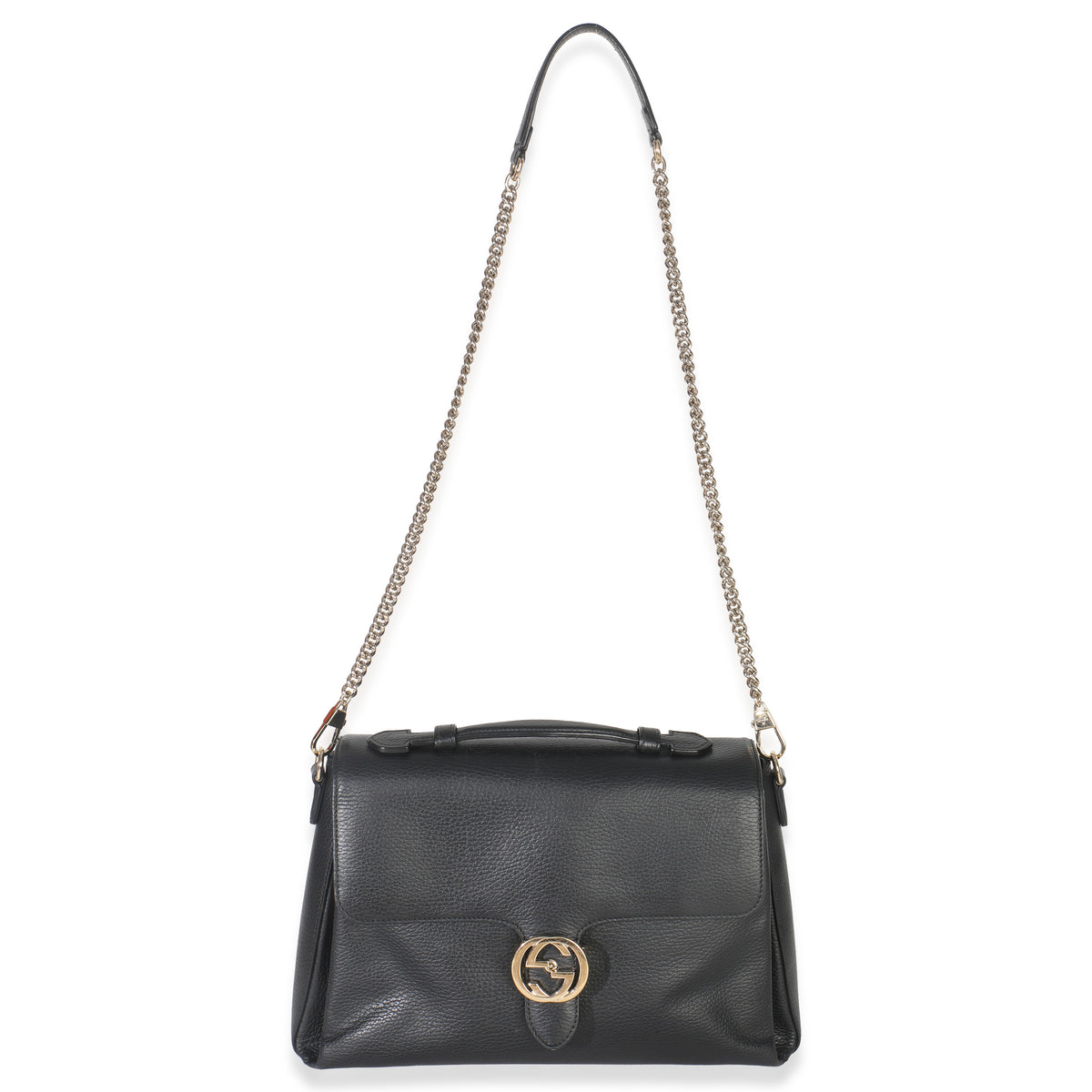 Gucci Black Pebbled Calfskin Medium Interlocking G Flap Bag Handbag av