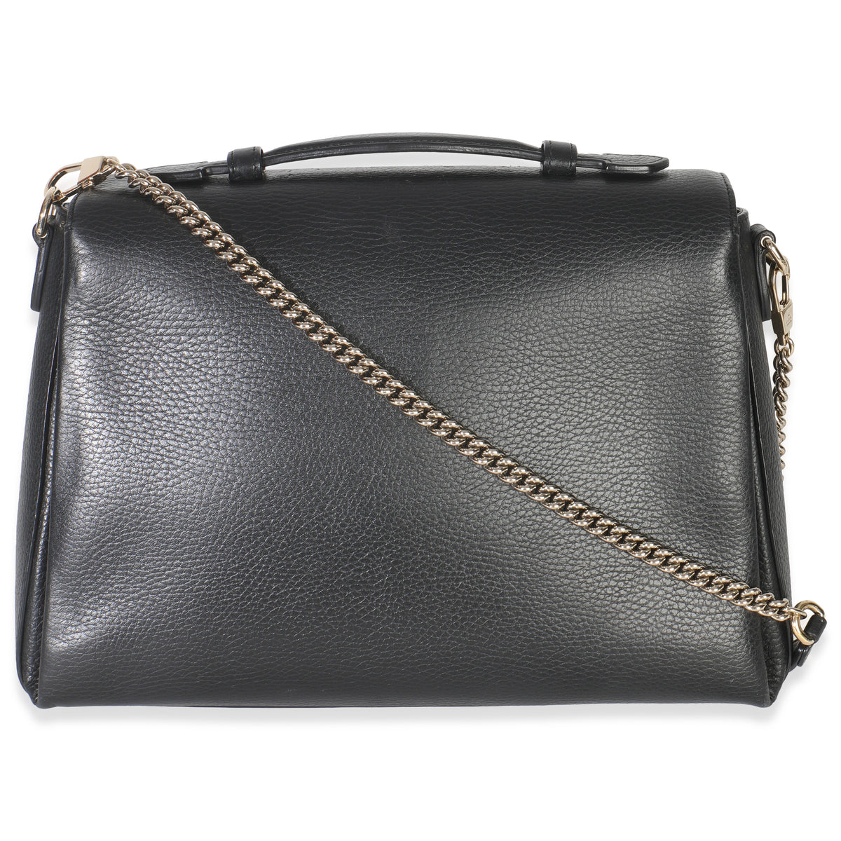 Gucci Black Pebbled Calfskin Medium Interlocking G Flap Bag Handbag bv