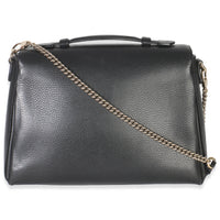 Gucci Black Pebbled Calfskin Medium Interlocking G Flap Bag Handbag bv