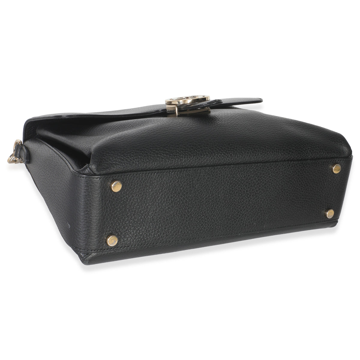 Gucci Black Pebbled Calfskin Medium Interlocking G Flap Bag Handbag clasp