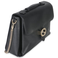 Gucci Black Pebbled Calfskin Medium Interlocking G Flap Bag Handbag pv