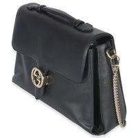 Gucci Black Pebbled Calfskin Medium Interlocking G Flap Bag Handbag sv
