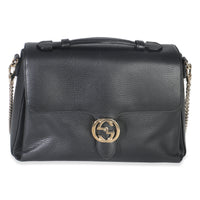 Black Pebbled Calfskin Medium Interlocking G Flap Bag