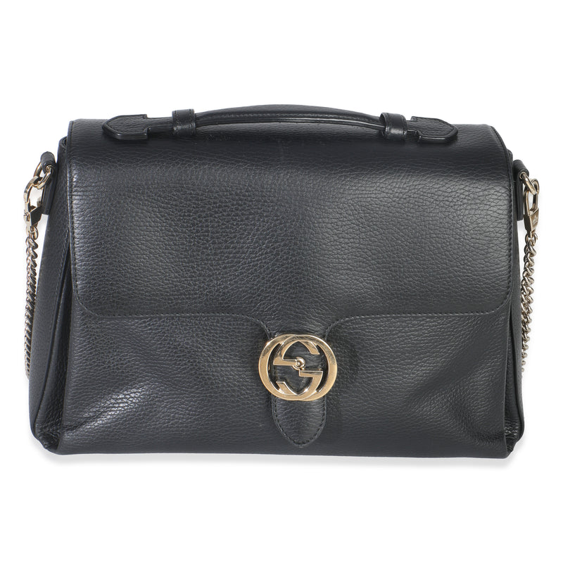 Black Pebbled Calfskin Medium Interlocking G Flap Bag