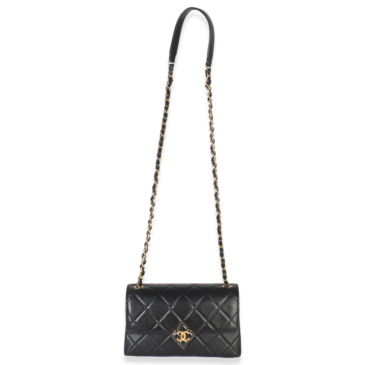 Black Quilted Lambskin Small Diamond Lock Flap Bag