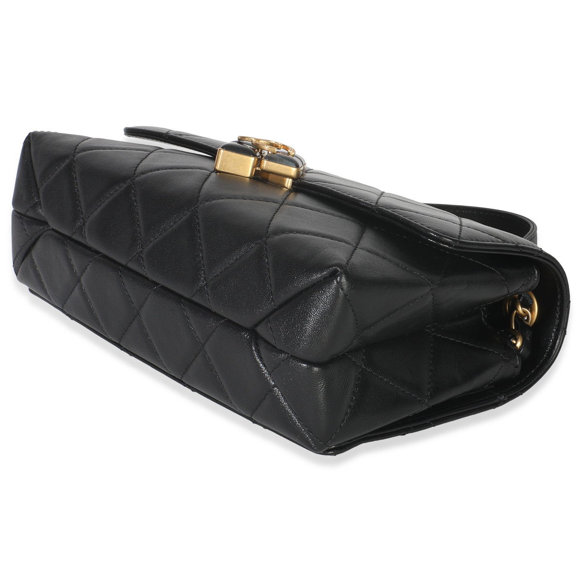 Black Quilted Lambskin Small Diamond Lock Flap Bag