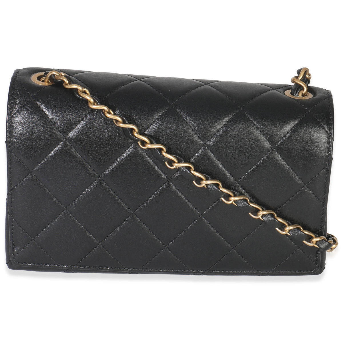 Black Quilted Lambskin Small Diamond Lock Flap Bag