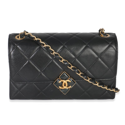 Black Quilted Lambskin Small Diamond Lock Flap Bag