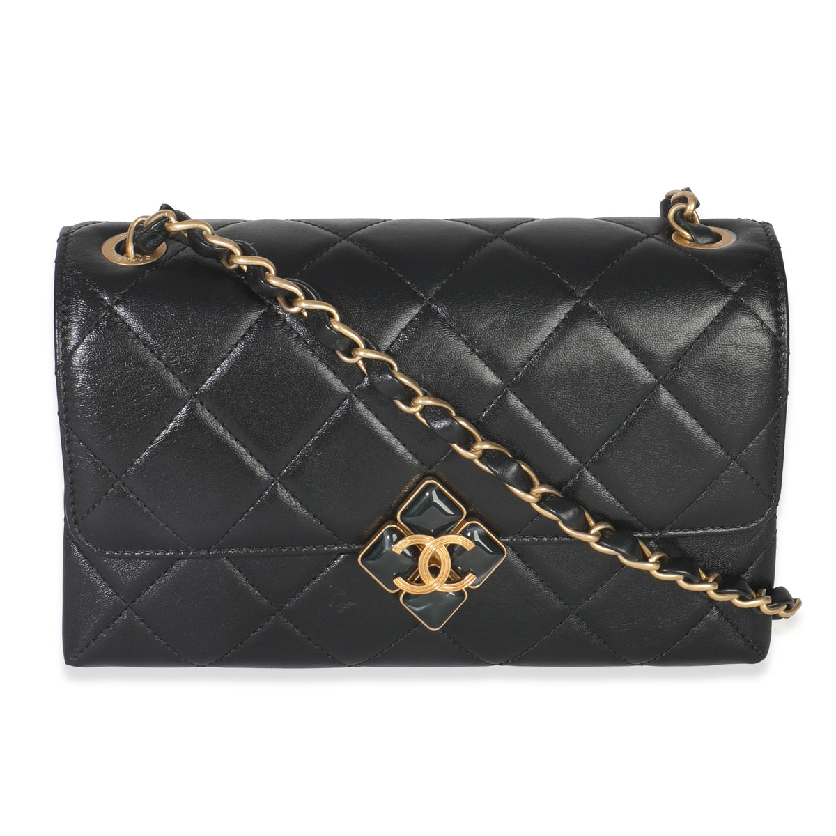 Black Quilted Lambskin Small Diamond Lock Flap Bag