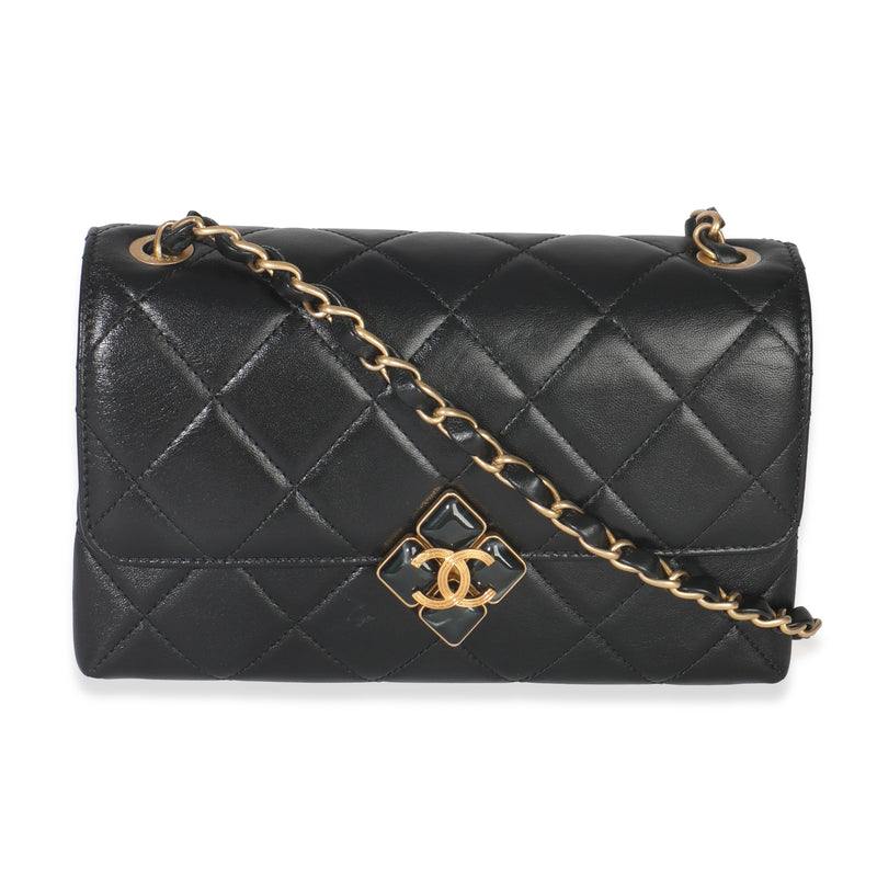 Black Quilted Lambskin Small Diamond Lock Flap Bag