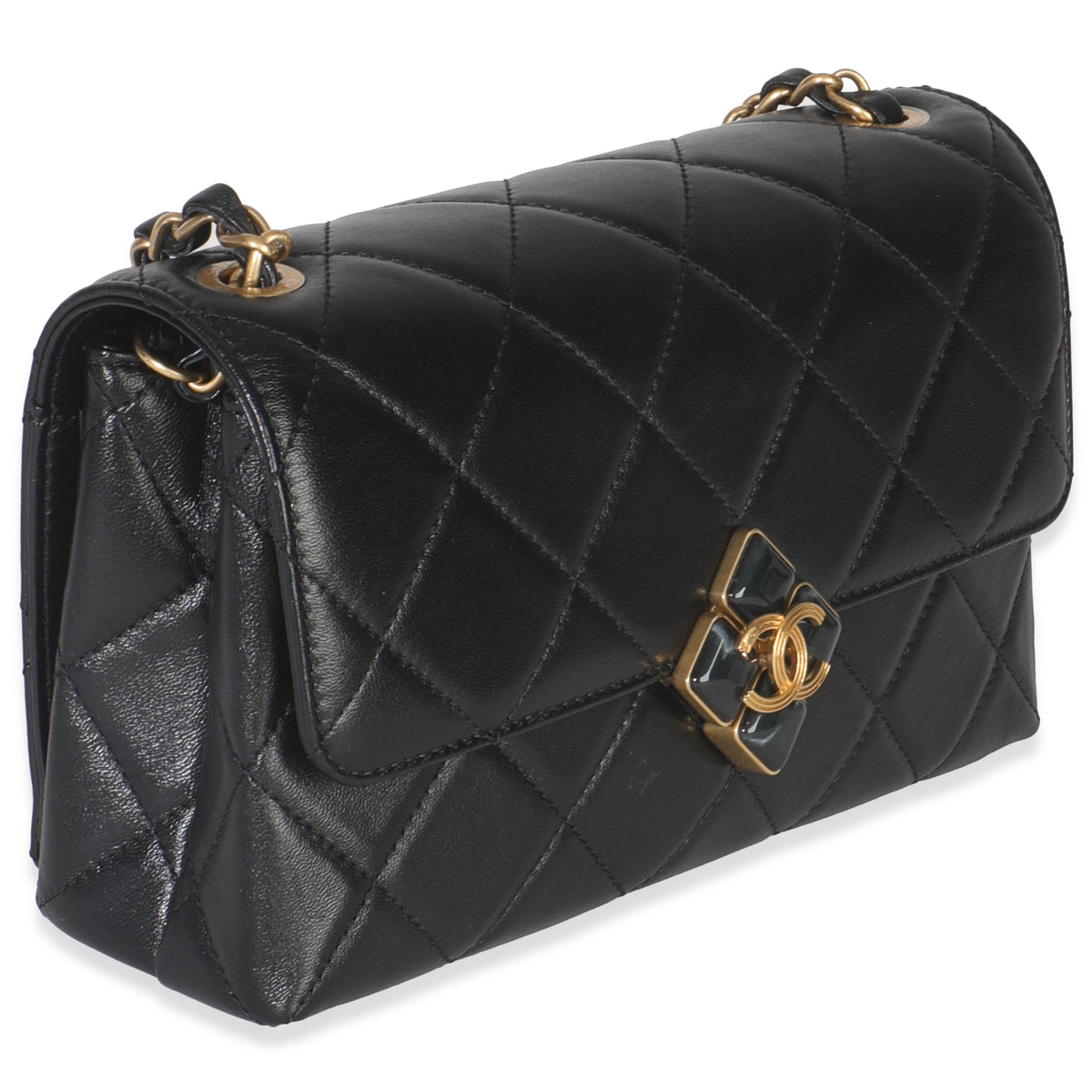 Black Quilted Lambskin Small Diamond Lock Flap Bag