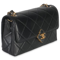 Black Quilted Lambskin Small Diamond Lock Flap Bag