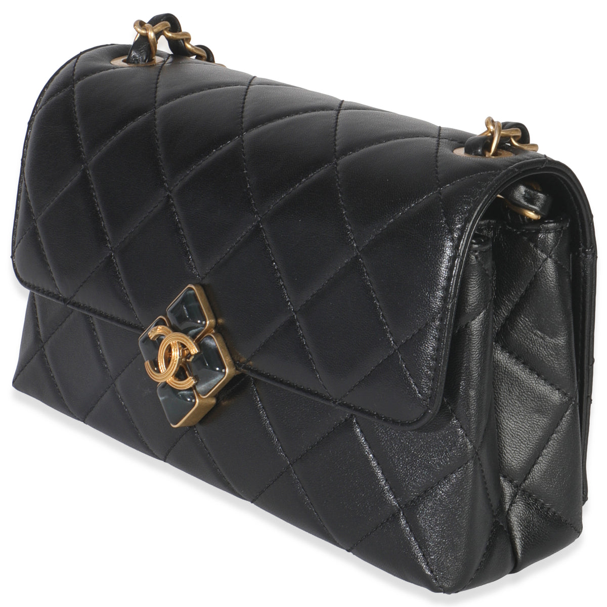 Black Quilted Lambskin Small Diamond Lock Flap Bag