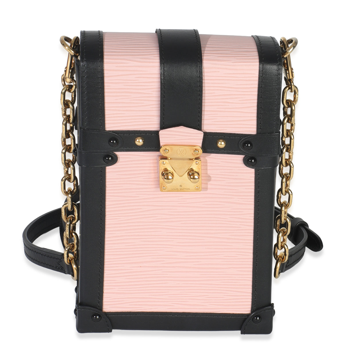 Louis Vuitton Rose Ballerine Black Epi Vertical Trunk Pochette Handbag fv