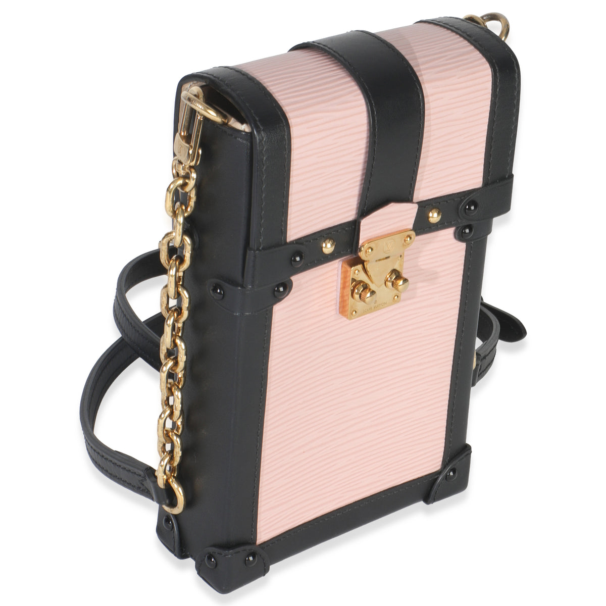 Louis Vuitton Rose Ballerine Black Epi Vertical Trunk Pochette Handbag pv
