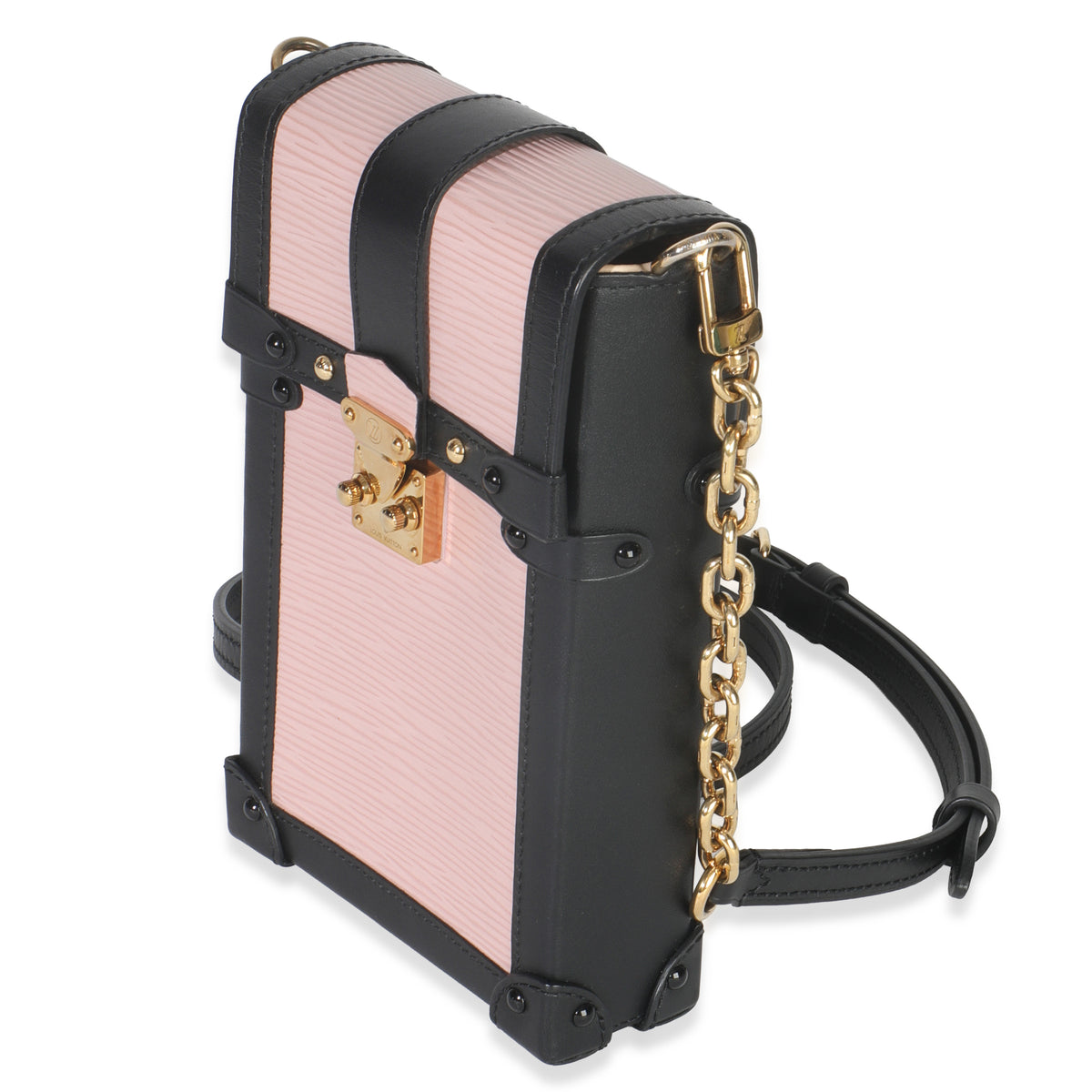 Louis Vuitton Rose Ballerine Black Epi Vertical Trunk Pochette Handbag sv