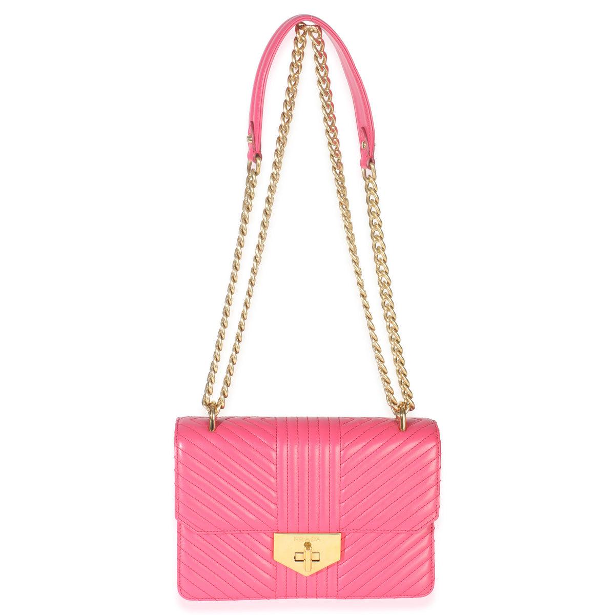Prada Pink Calfskin Turn Lock Chain Flap Bag Handbag av