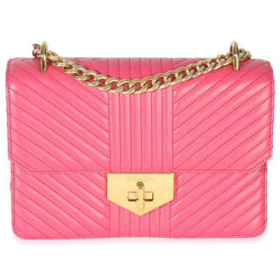 Prada Pink Calfskin Turn Lock Chain Flap Bag Handbag fv