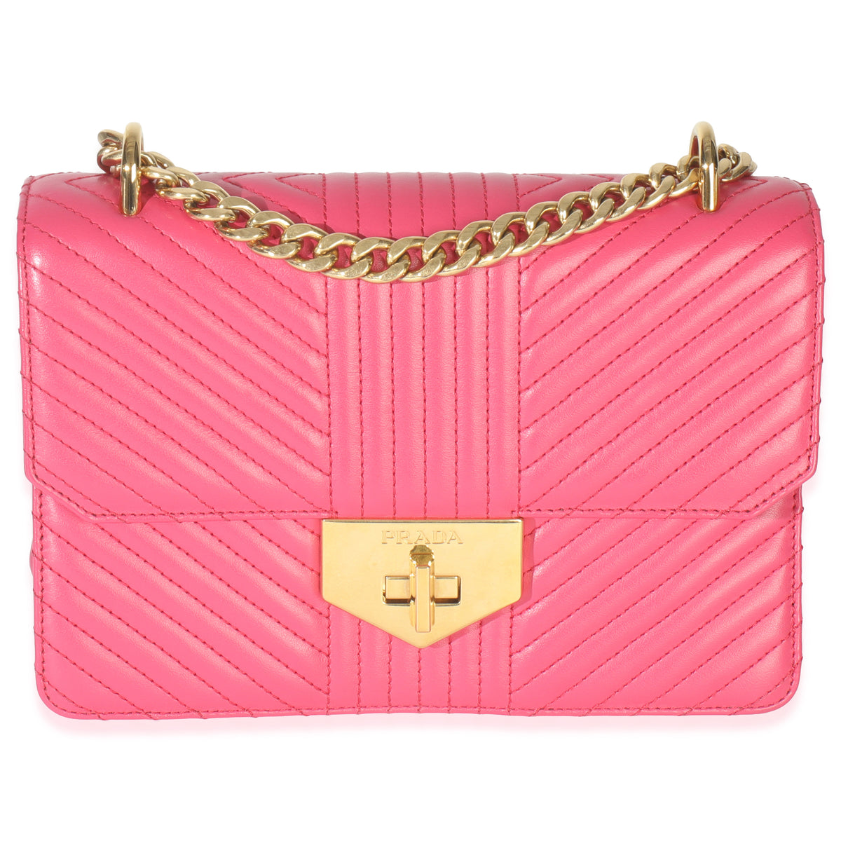 Prada Pink Calfskin Turn Lock Chain Flap Bag Handbag fv