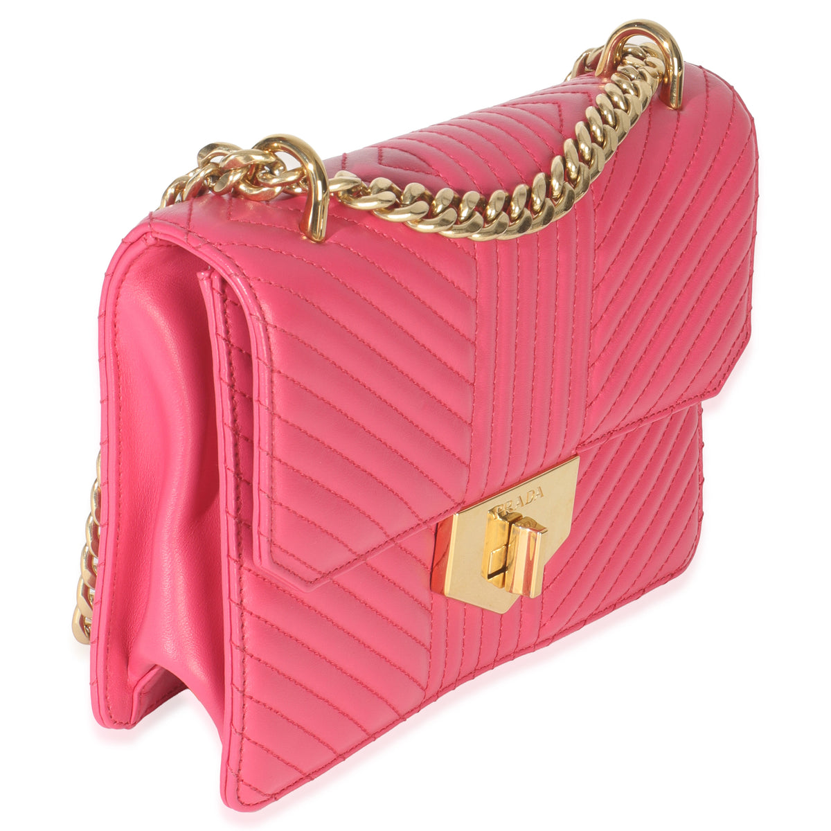 Prada Pink Calfskin Turn Lock Chain Flap Bag Handbag pv