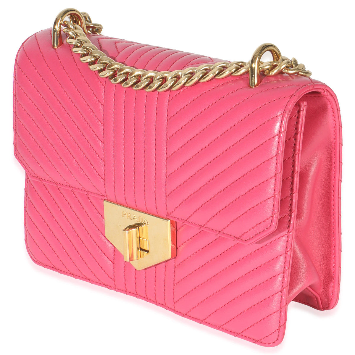 Prada Pink Calfskin Turn Lock Chain Flap Bag Handbag sv