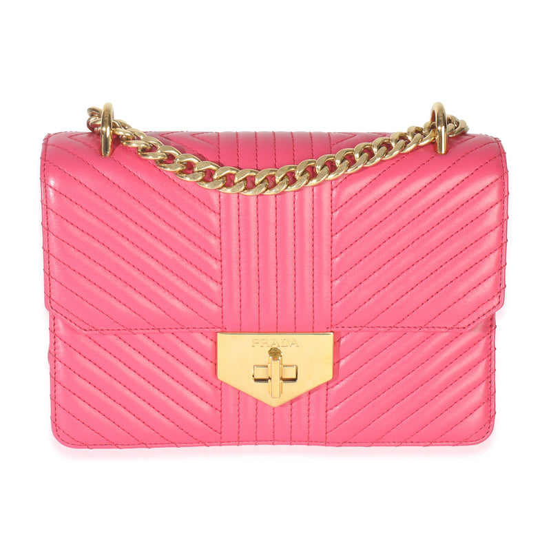Pink Calfskin Turn Lock Chain Flap Bag